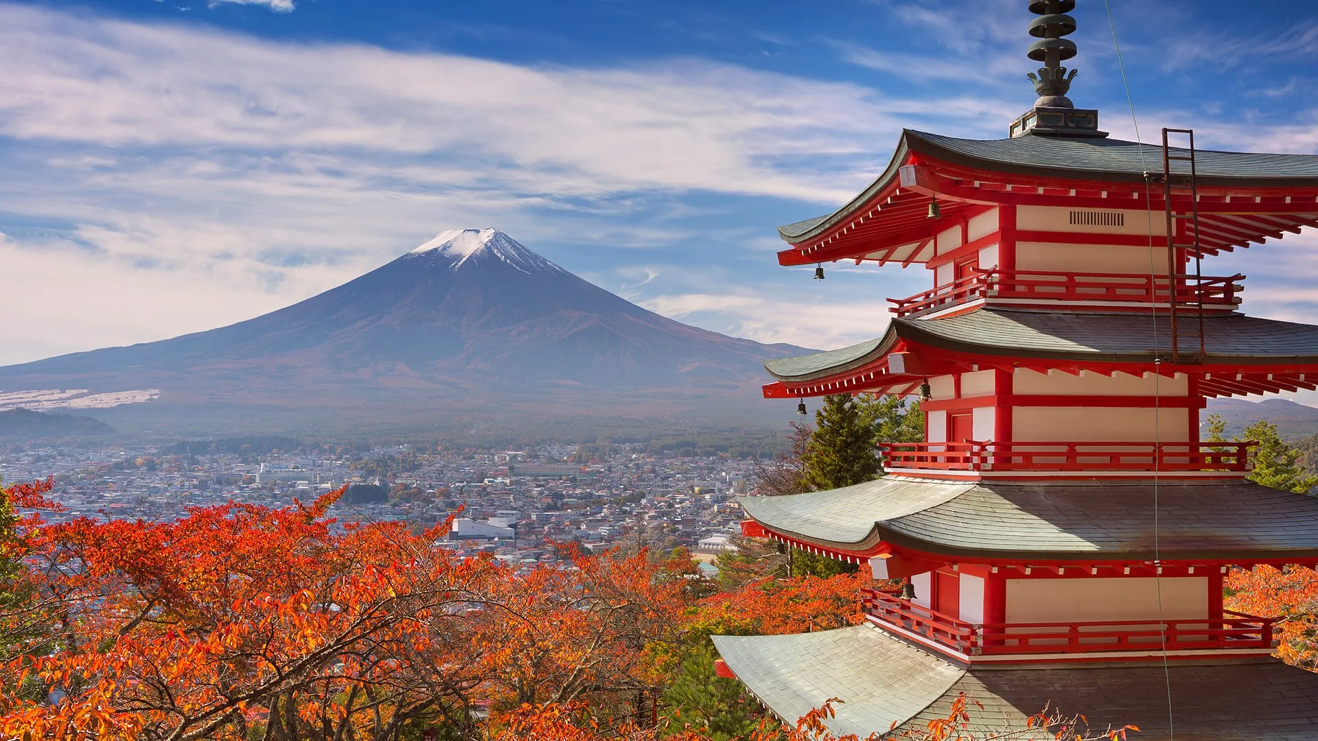 Pagode japonaise et mont Fuji en toile de fond